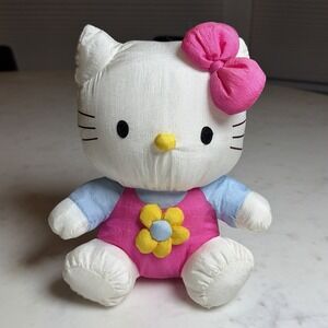 Vintage Sanrio Hello Kitty Plush Nylon Pink Dress Bow 1995